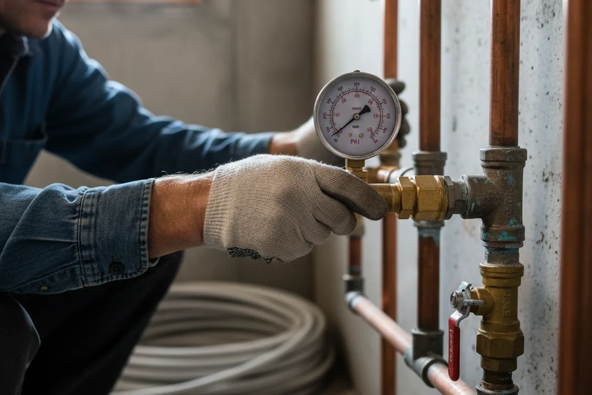 Pressure testing a repaired line during Water Line Repair in Rock City Falls